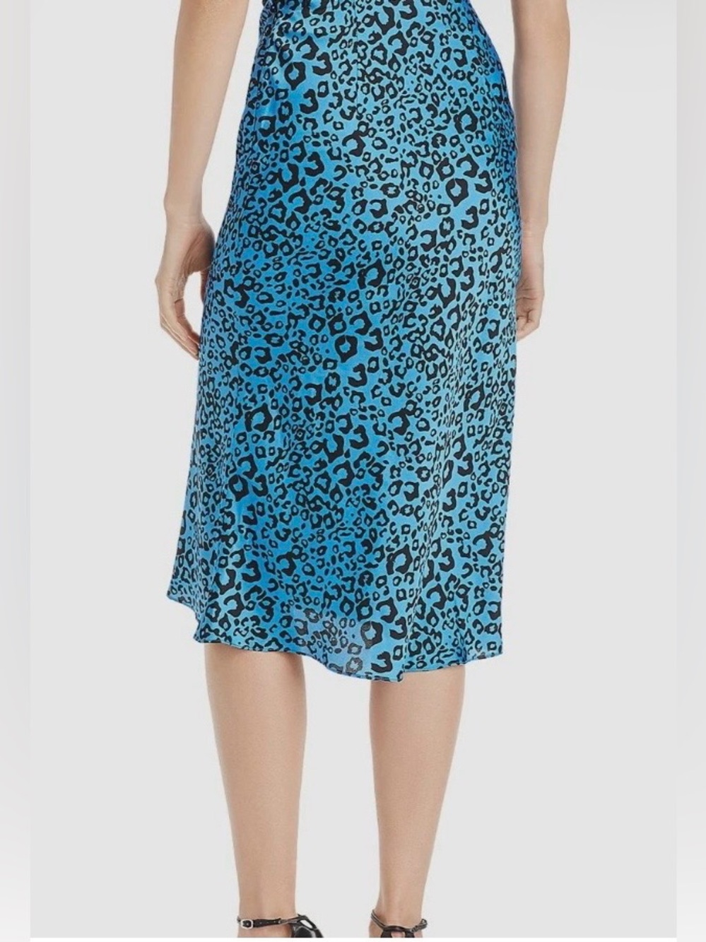 NWOT Blue & black leopard print satin midi skirt. Elastic waist 16 inch.